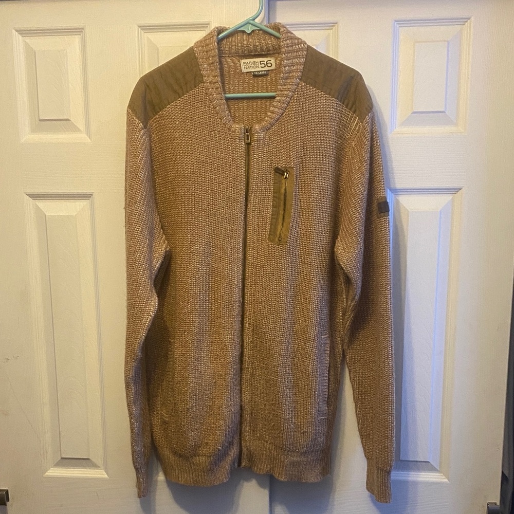 Parish Nation- Men's Brown Zip-Up Sweater with Zipper Pocket